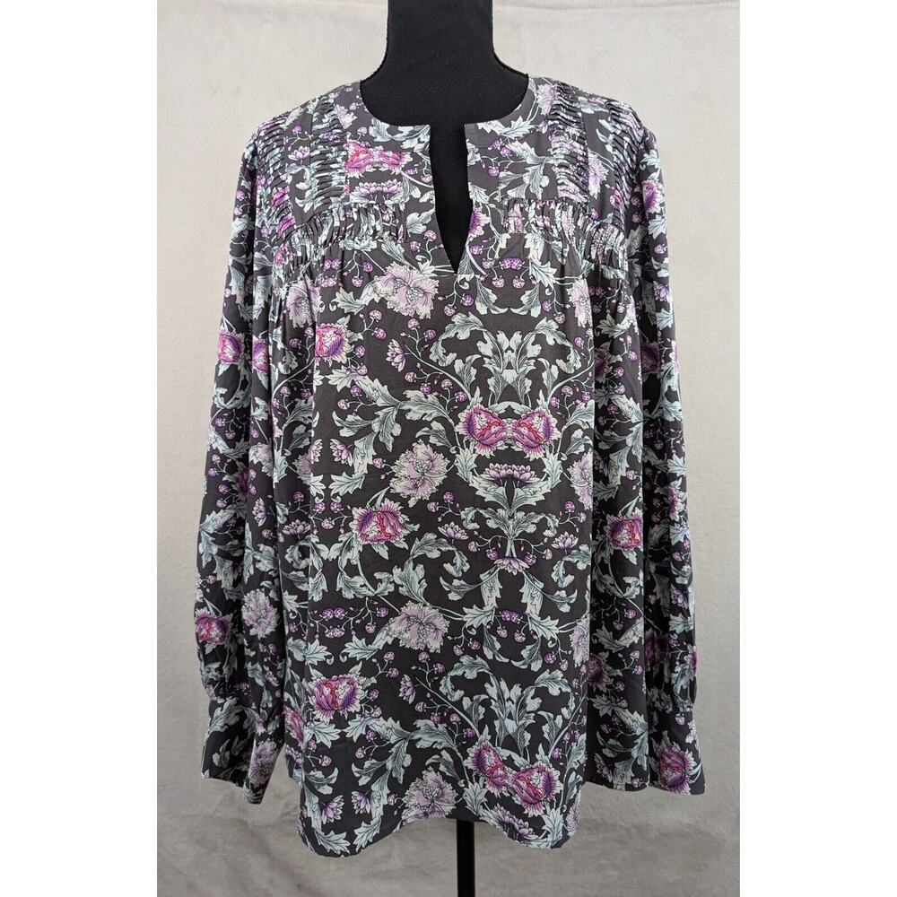 Lane Bryant Size 14 Women's Multicolor Floral Long Sleeve 100% Rayon Blouse 0447